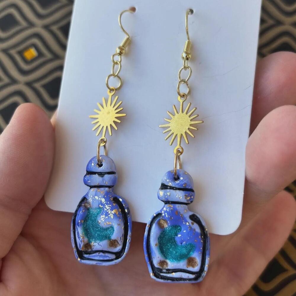 Handmade Potion Bottle Earrings: Pastel Goth Clay Jewelry